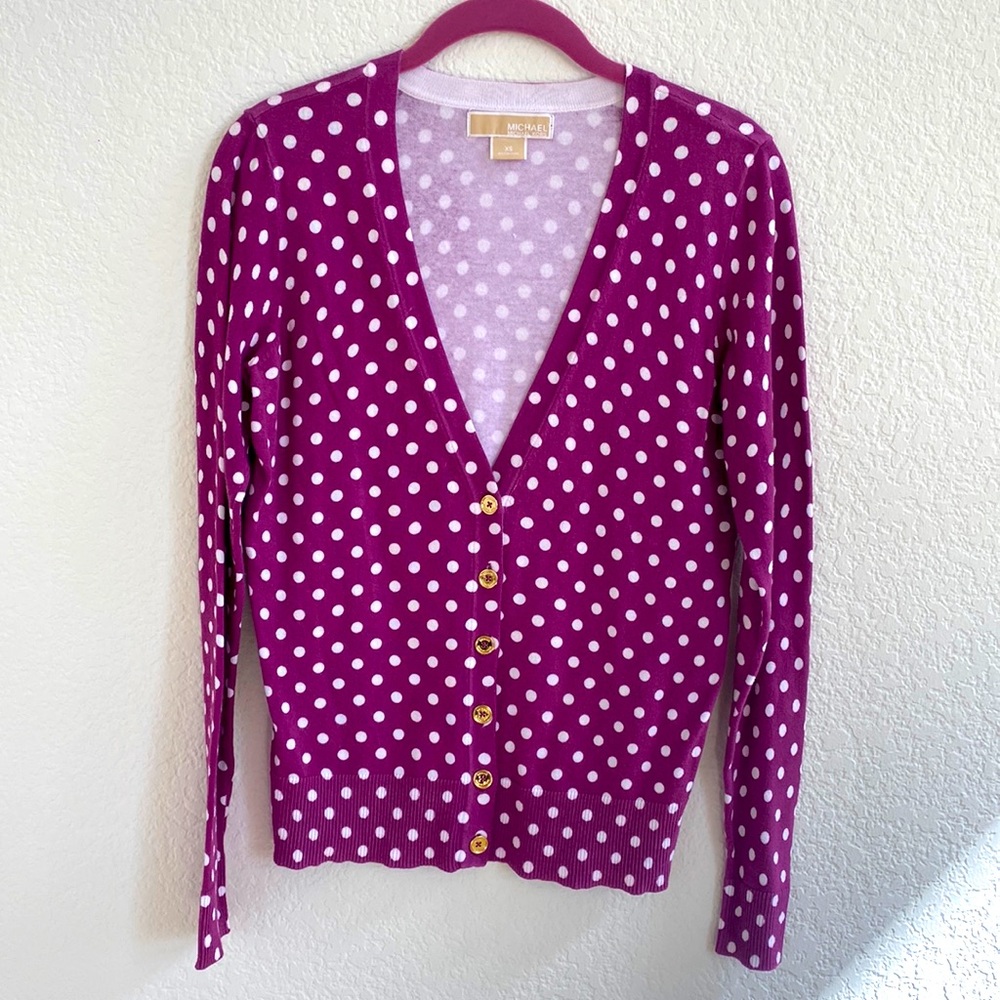 Michael Kors Polka Dot Cardigan with Gold Buttons